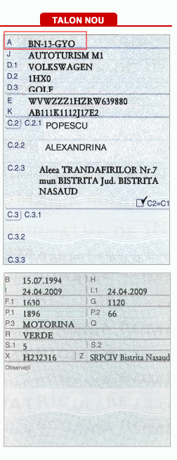 Număr înmatriculare pe talon